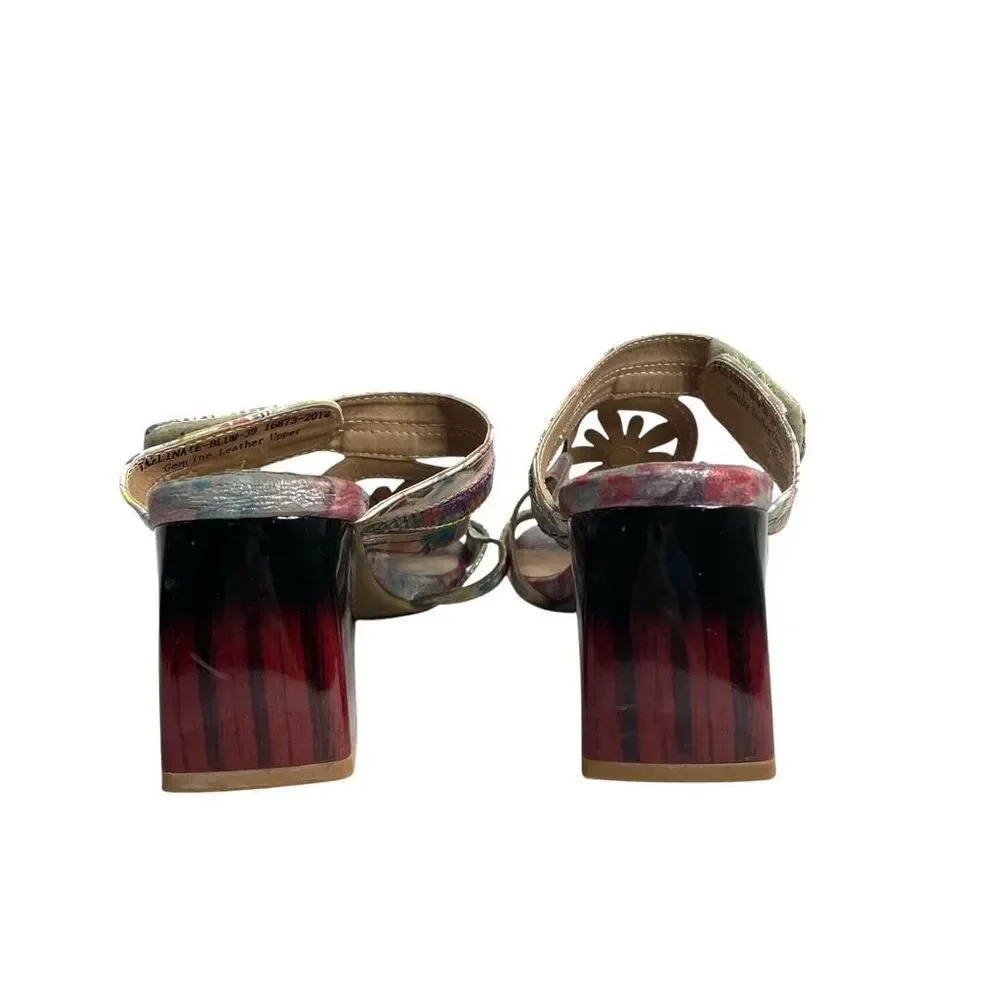 L’Artiste floral block‎ heel slide sandals heels Size 39 turquoise boho artsy
